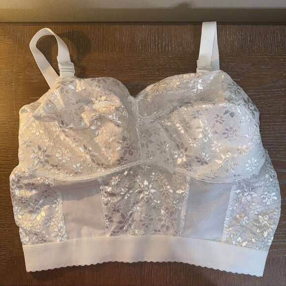 Vintage Norvell 42J White Floral Lace Long Line Soft Cup Bra Style 2877LL - Picture 1 of 5